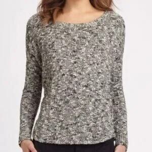 Vince Gray Black Speckled Linen Cotton Blend Long Sleeve Pullover Sweater XS